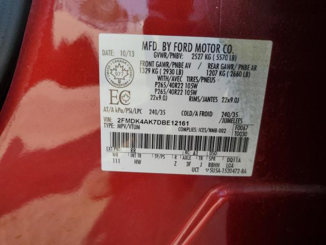 2FMDK4AK7DBE12161 - 2013 FORD EDGE SPORT 红色 照片 13