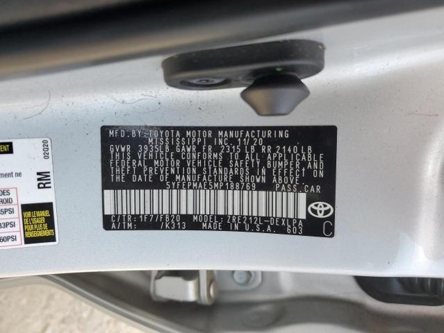 5YFEPMAE5MP188769 - 2021 TOYOTA COROLLA LE SILVER photo 12