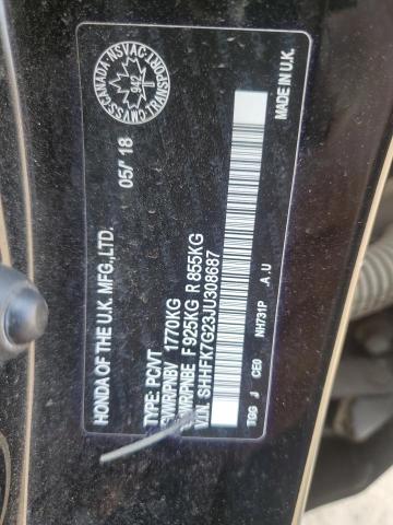 SHHFK7G23JU308687 - 2018 HONDA CIVIC LX შავი ფოტო 12