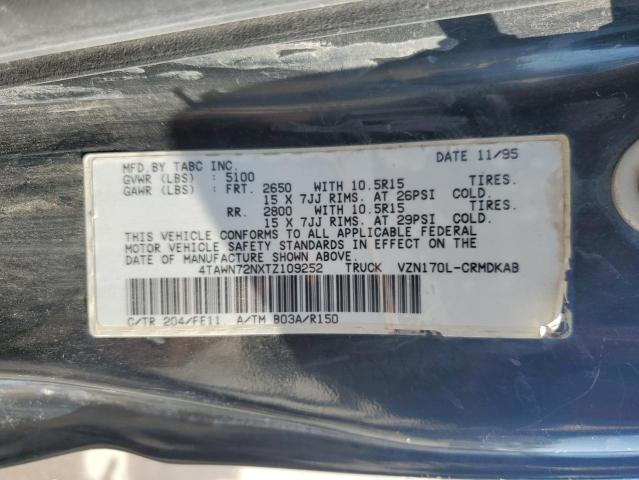 4TAWN72NXTZ109252 - 1996 TOYOTA TACOMA XTRACAB BLACK photo 12