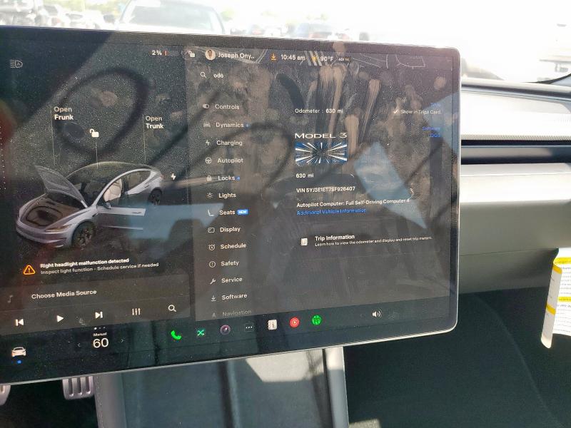 5YJ3E1ET7SF926407 - 2025 TESLA MODEL 3 GRAY photo 9