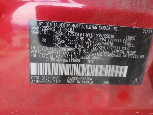 2T3RF4DV1BW113800 - 2011 TOYOTA RAV4 SPORT RED photo 12