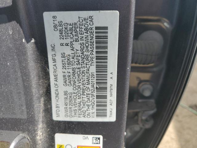 1HGCV3F52JA011291 - 2018 HONDA ACCORD HYBRID EXL GRAY photo 12