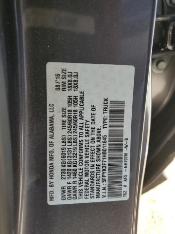 5FPYK3F71HB011645 - 2017 HONDA RIDGELINE RTL GRAY photo 12