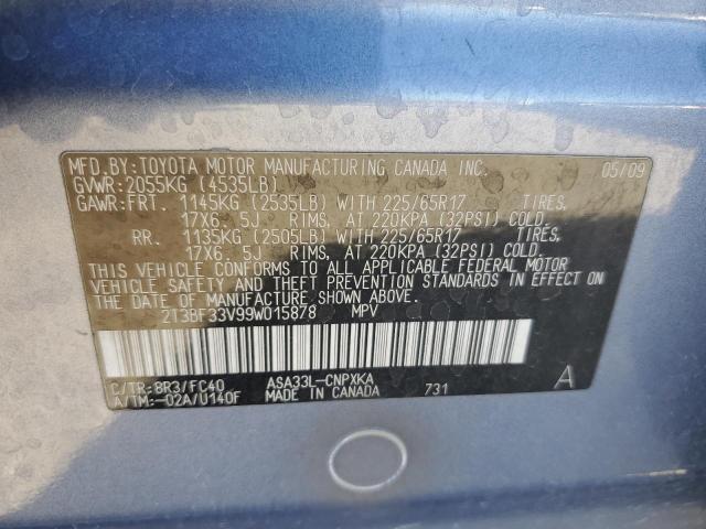 2T3BF33V99W015878 - 2009 TOYOTA RAV4 BLUE photo 13