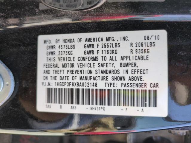 1HGCP3F8XBA002148 - 2011 HONDA ACCORD EXL BLACK photo 12