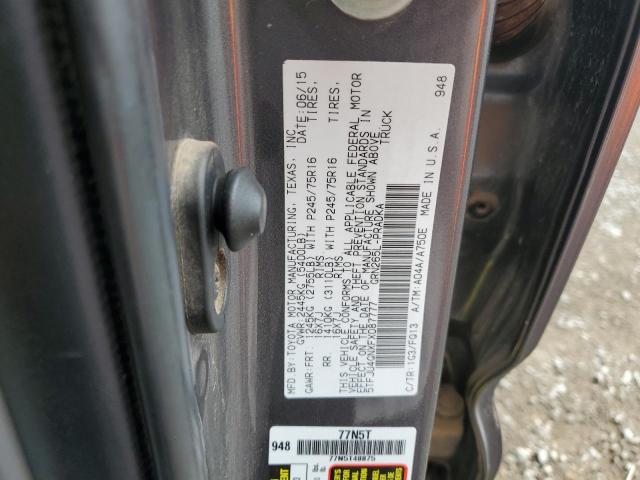 5TFJU4GNXFX087777 - 2015 TOYOTA TACOMA DOUBLE CAB PRERUNNER GRAY photo 12