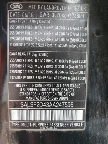 SALSF2D43AA247596 - 2010 LAND ROVER RANGE ROVE HSE BLACK photo 13