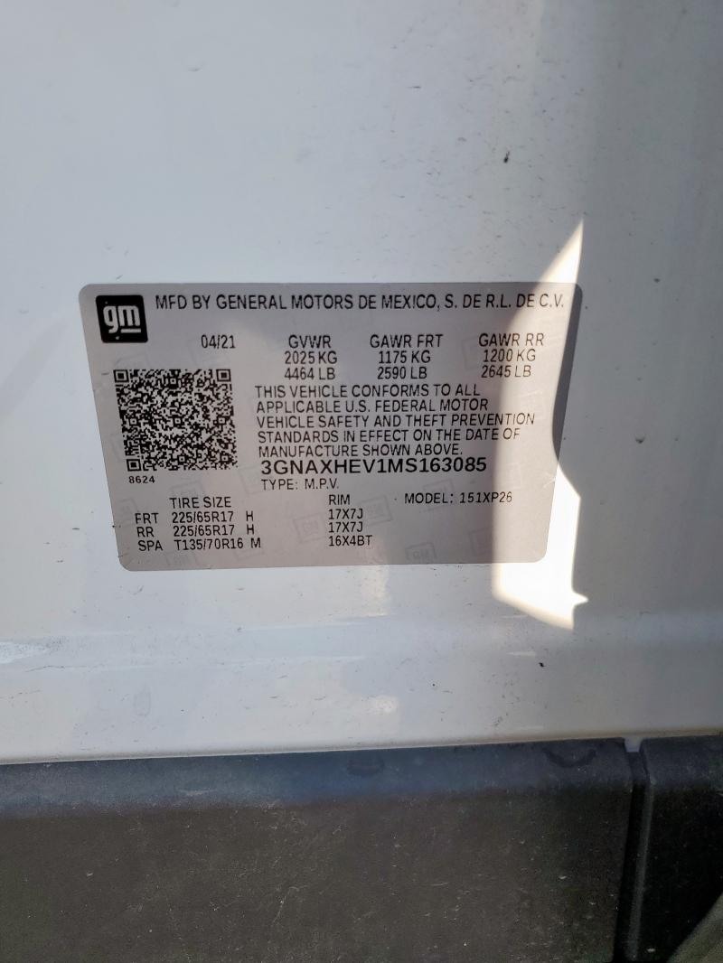 3GNAXHEV1MS163085 - 2021 CHEVROLET EQUINOX LS 白色 照片 13