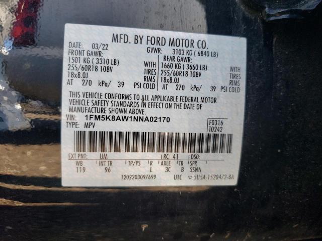 1FM5K8AW1NNA02170 - 2022 FORD EXPLORER POLICE INTERCEPTOR 黑色 照片 12