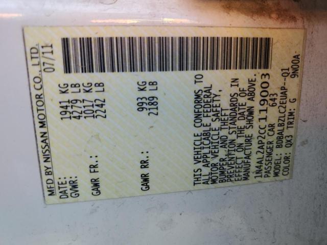 1N4AL2AP2CC119003 - 2012 NISSAN ALTIMA BASE WHITE photo 13