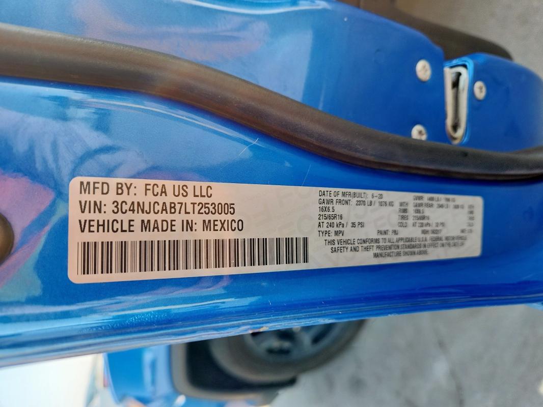 3C4NJCAB7LT253005 - 2020 JEEP COMPASS SPORT 蓝色 照片 12