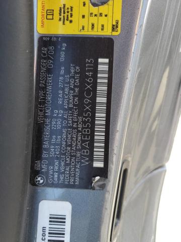 WBAEB535X9CX64113 - 2009 BMW 650 I GRAY photo 12