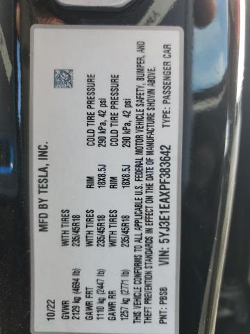 5YJ3E1EAXPF383642 - 2023 TESLA MODEL 3 BLACK photo 12