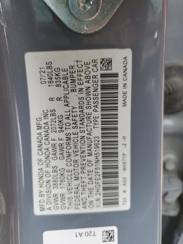 2HGFE2F51NH519623 - 2022 HONDA CIVIC SPORT GRAY photo 12