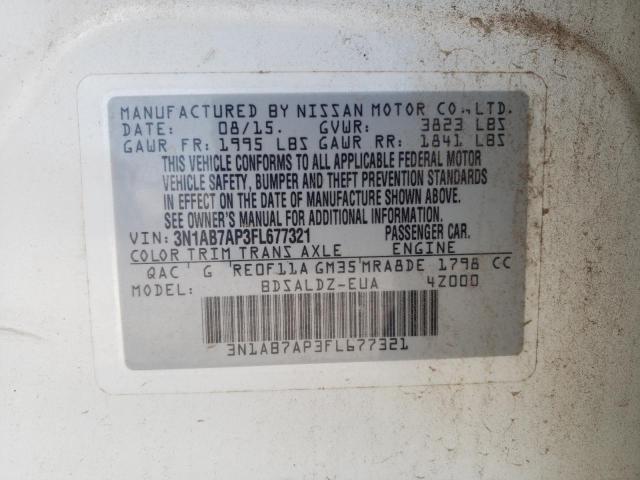 3N1AB7AP3FL677321 - 2015 NISSAN SENTRA S WHITE photo 12