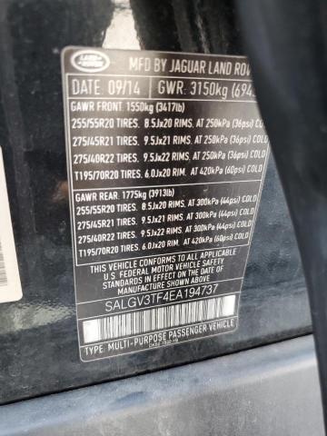 SALGV3TF4EA194737 - 2014 LAND ROVER RANGE ROVER AUTOBIOGRAPHY BLACK photo 12