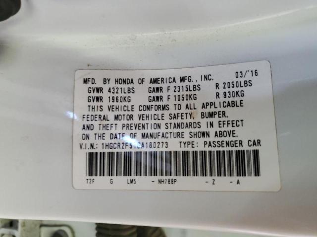 1HGCR2F51GA180273 - 2016 HONDA ACCORD SPORT WHITE photo 13