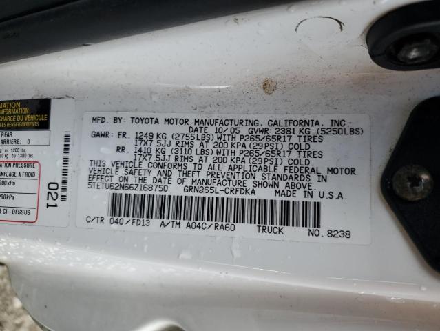 5TETU62N66Z168750 - 2006 TOYOTA TACOMA PRERUNNER ACCESS CAB WHITE photo 12