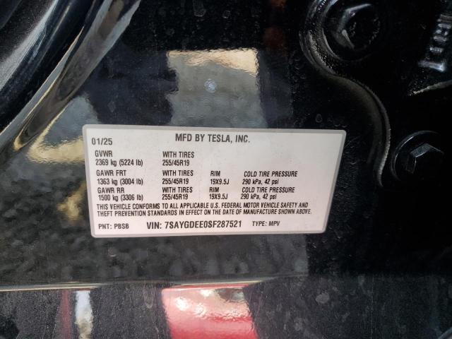 7SAYGDEE0SF287521 - 2025 TESLA MODEL Y BLACK photo 13