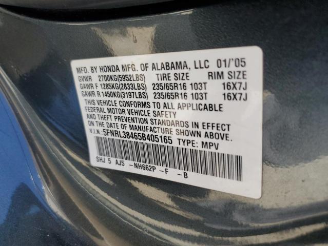 5FNRL38465B405165 - 2005 HONDA ODYSSEY EX GRAY photo 13