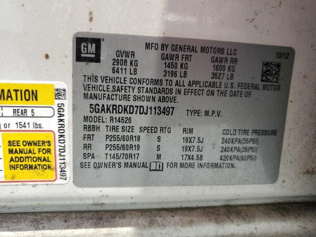 5GAKRDKD7DJ113497 - 2013 BUICK ENCLAVE WHITE photo 13