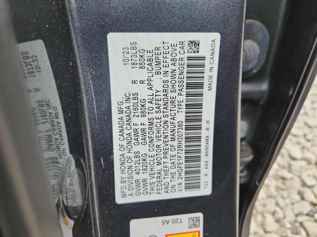 2HGFE1F72RH307380 - 2024 HONDA CIVIC EX GRAY photo 12