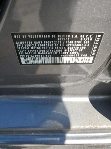 3VW2B7AJ3HM217602 - 2017 VOLKSWAGEN JETTA S GRAY photo 12