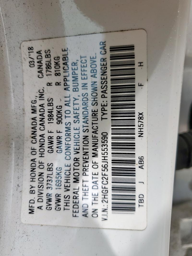 2HGFC2F56JH553590 - 2018 HONDA CIVIC LX თეთრი ფოტო 13