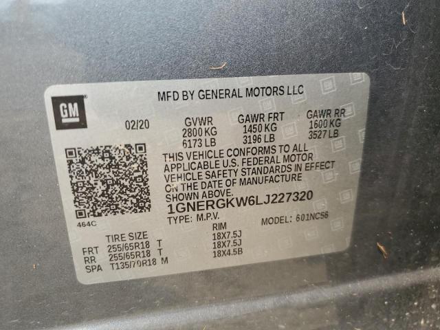 1GNERGKW6LJ227320 - 2020 CHEVROLET TRAVERSE LT 灰色 照片 13