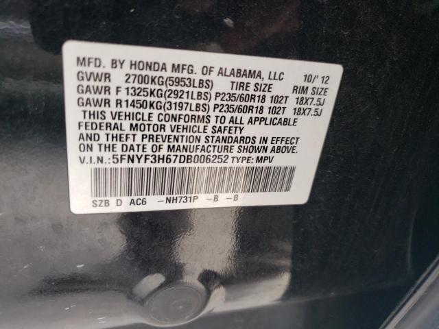 5FNYF3H67DB006252 - 2013 HONDA PILOT EXL BLACK photo 13