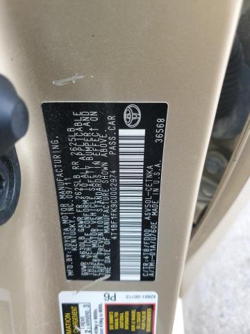 4T1BF1FK9CU002974 - 2012 TOYOTA CAMRY BASE TAN photo 12