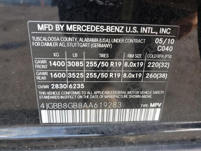 4JGBB8GB8AA619283 - 2010 MERCEDES-BENZ ML 350 4MATIC BLACK photo 13