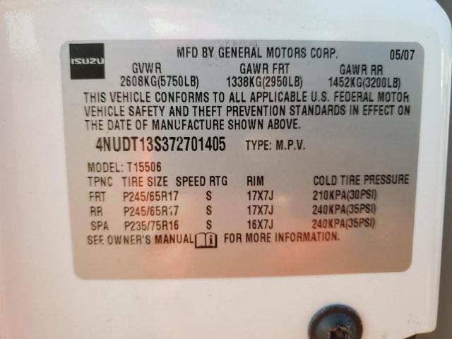 4NUDT13S372701405 - 2007 ISUZU ASCENDER S თეთრი ფოტო 13