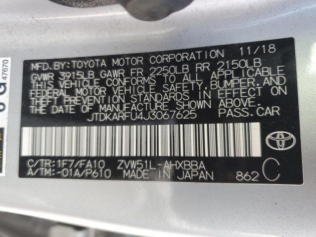 JTDKARFU4J3067625 - 2018 TOYOTA PRIUS GRAY photo 13