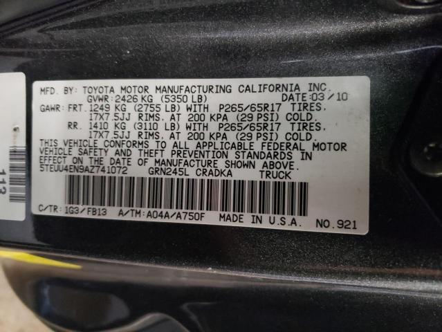 5TEUU4EN9AZ741072 - 2010 TOYOTA TACOMA ACCESS CAB გრაფიტი ფოტო 12