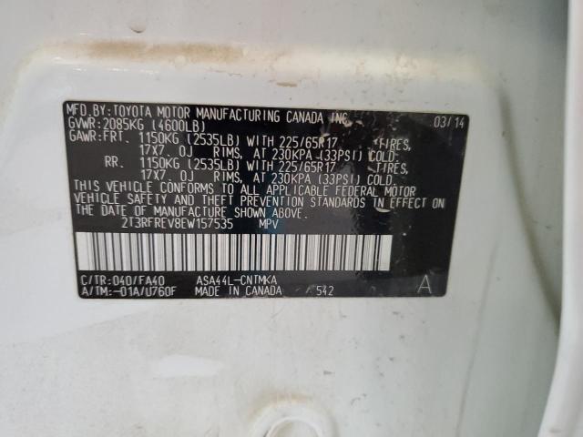 2T3RFREV8EW157535 - 2014 TOYOTA RAV4 XLE WHITE photo 13