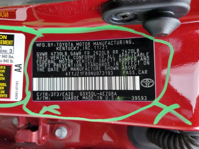 4T1JZ1FB9NU073193 - 2022 TOYOTA AVALON XLE RED photo 12