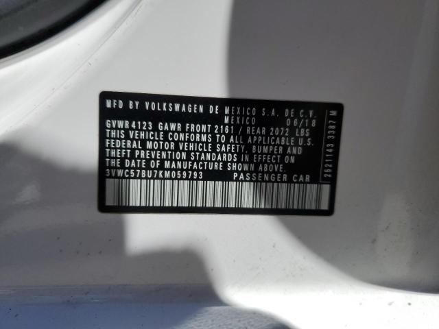3VWC57BU7KM059793 - 2019 VOLKSWAGEN JETTA S WHITE photo 12