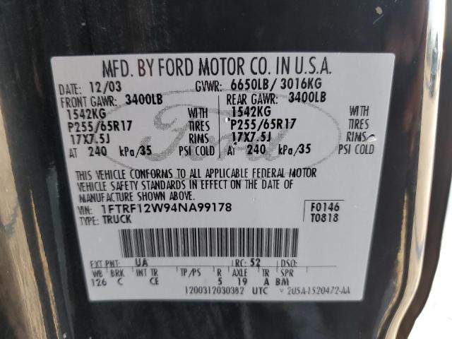 1FTRF12W94NA99178 - 2004 FORD F150 BLACK photo 13