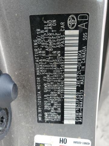 2T1BURHE1KC158972 - 2019 TOYOTA COROLLA L GRAY photo 13