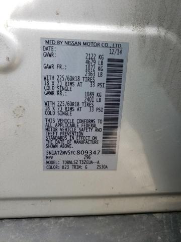 5N1AT2MV5FC809347 - 2015 NISSAN ROGUE S SILVER photo 14