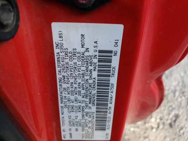 5TEUU42N58Z574479 - 2008 TOYOTA TACOMA ACCESS CAB წითელი ფოტო 12