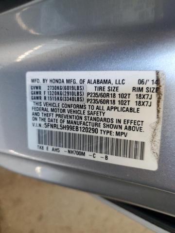 5FNRL5H99EB120290 - 2014 HONDA ODYSSEY TOURING SILVER photo 13