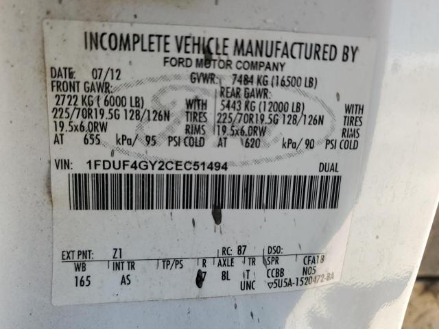 1FDUF4GY2CEC51494 - 2012 FORD F450 SUPER DUTY WHITE photo 12