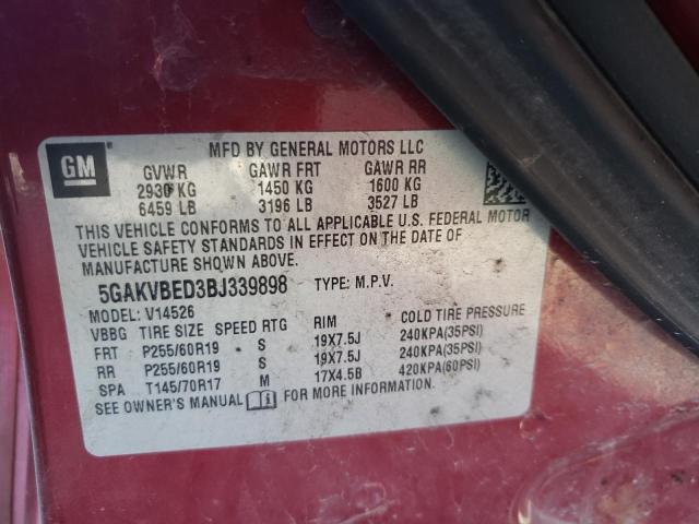 5GAKVBED3BJ339898 - 2011 BUICK ENCLAVE CXL MAROON photo 13