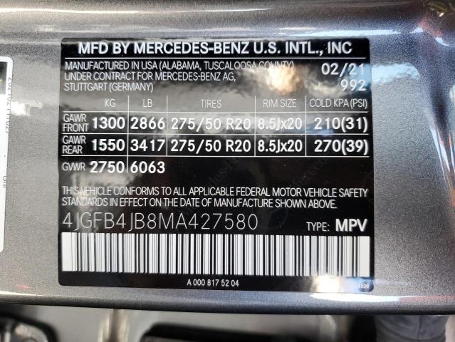 4JGFB4JB8MA427580 - 2021 MERCEDES-BENZ GLE 350 GRAY photo 13