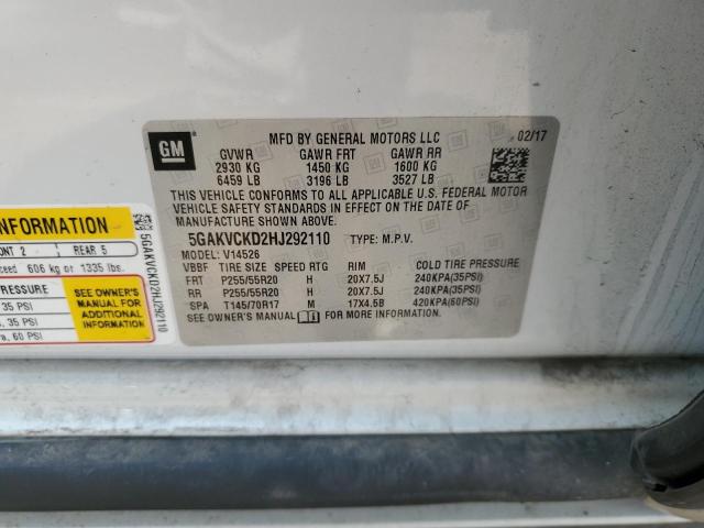 5GAKVCKD2HJ292110 - 2017 BUICK ENCLAVE WHITE photo 13