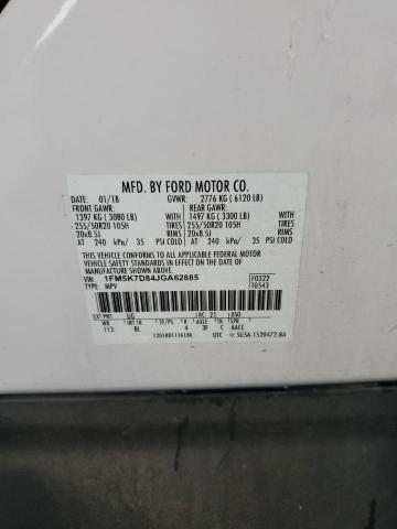 1FM5K7D84JGA62885 - 2018 FORD EXPLORER XLT Beyaz fotoğraf 13