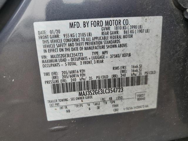 MAJ3S2GE3LC354723 - 2020 FORD ECOSPORT SE 灰色 照片 12